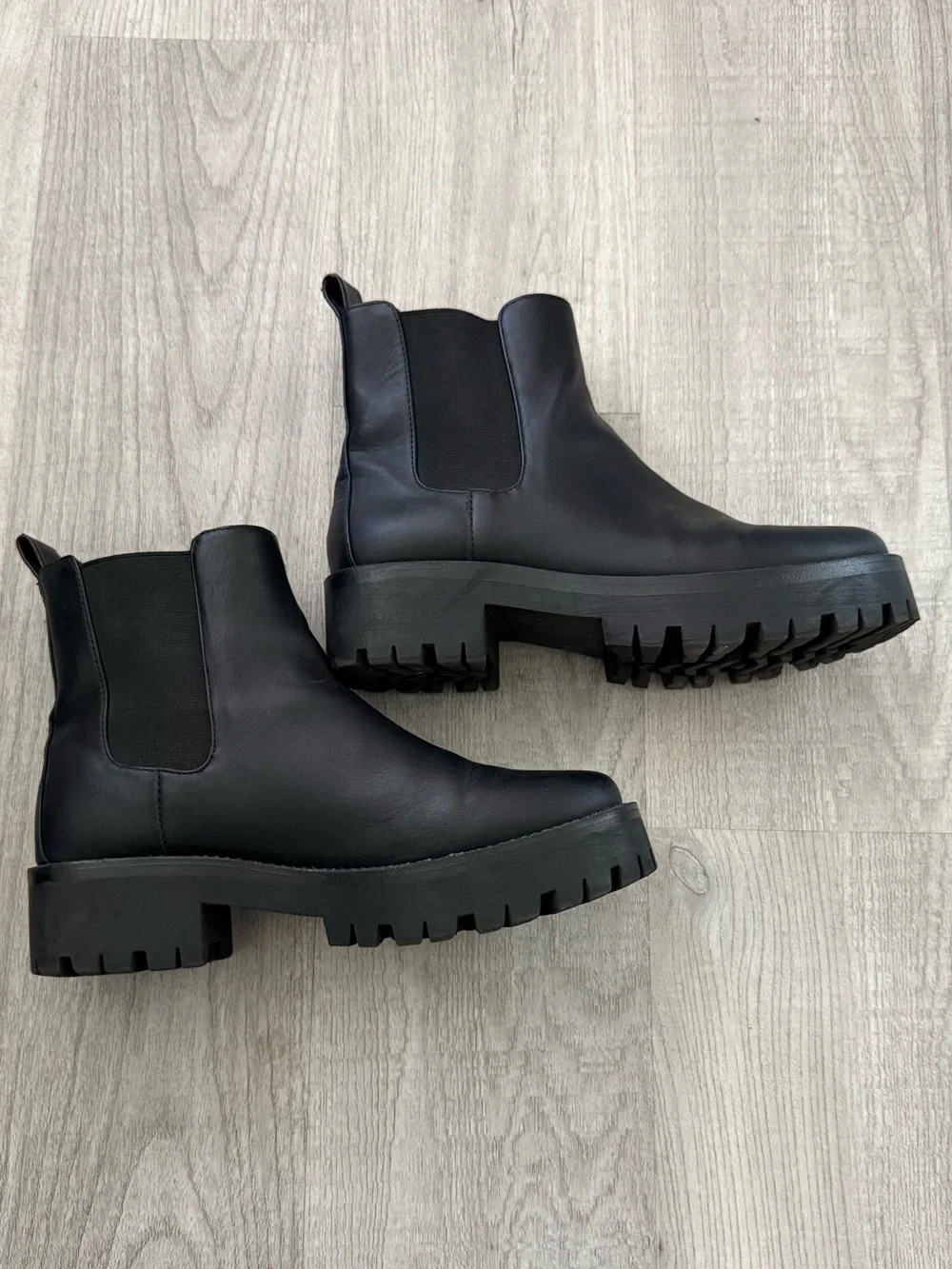 Chelsea Lug Sole Boots - Black Faux Leather